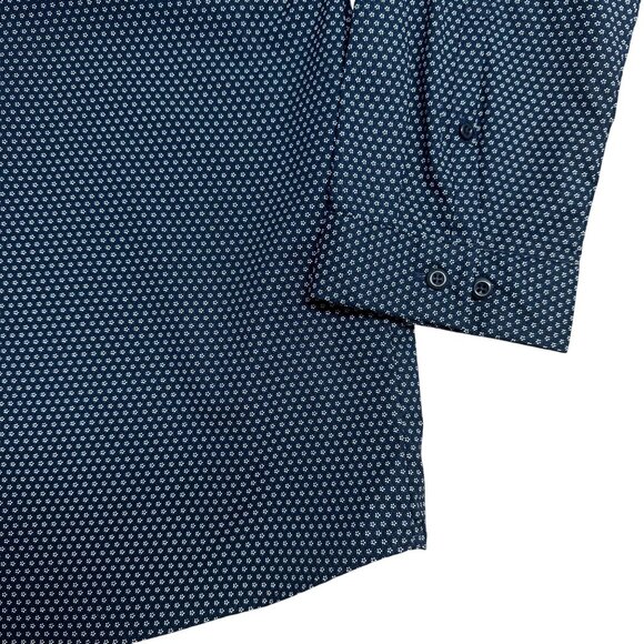 ALGO SHIRT BUTTON UP NON IRON NAVY BLUE MICRO FLORAL MENS XXL BREATHABLE STRETCH - Picture 6 of 12